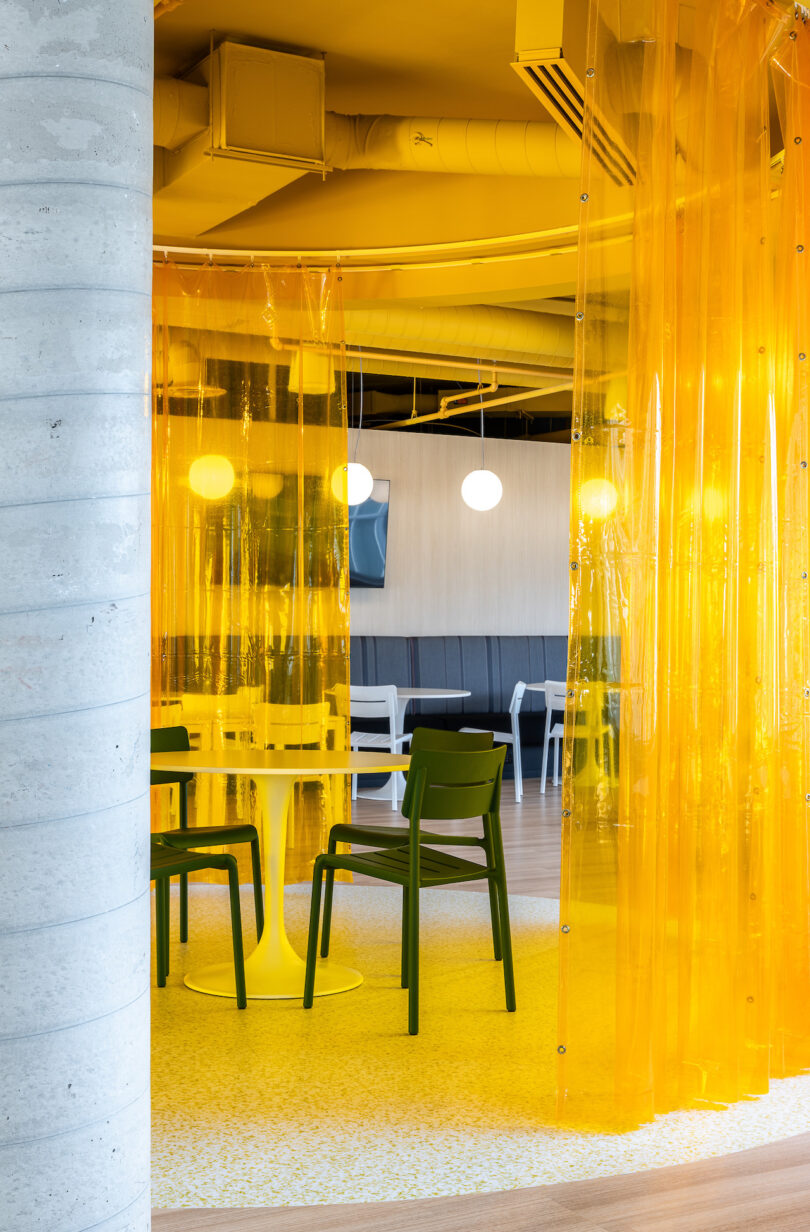 meeting room enclosed by yellow curtains