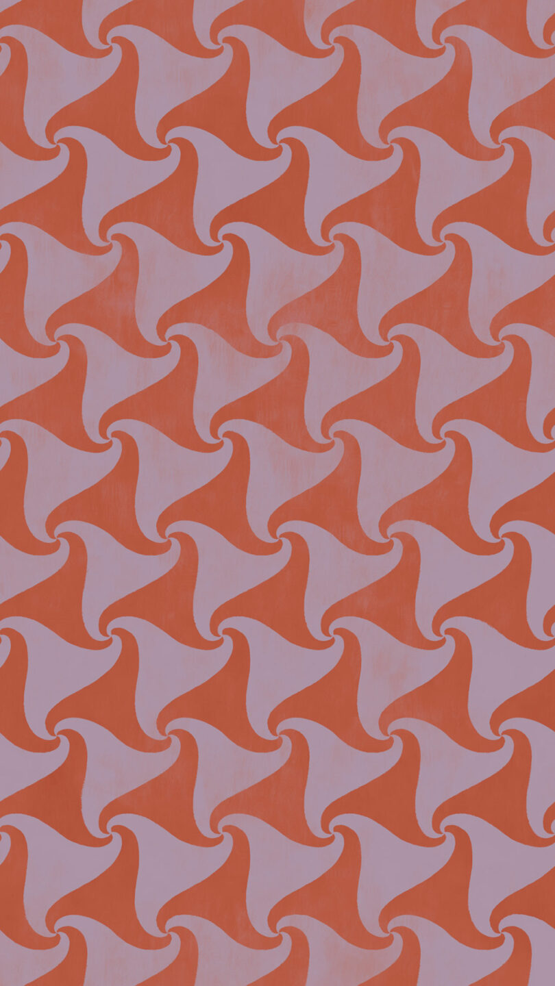 A repeating pattern of red wave shapes on a pink background.