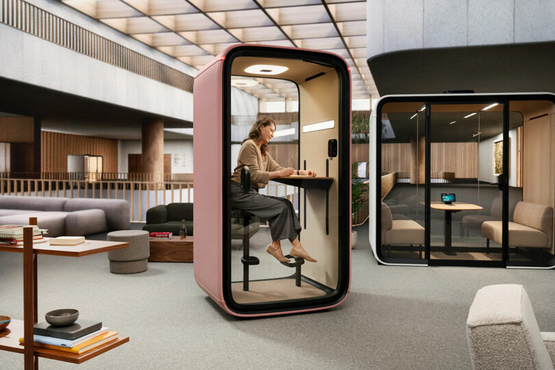 A privacy booth in an office setting.