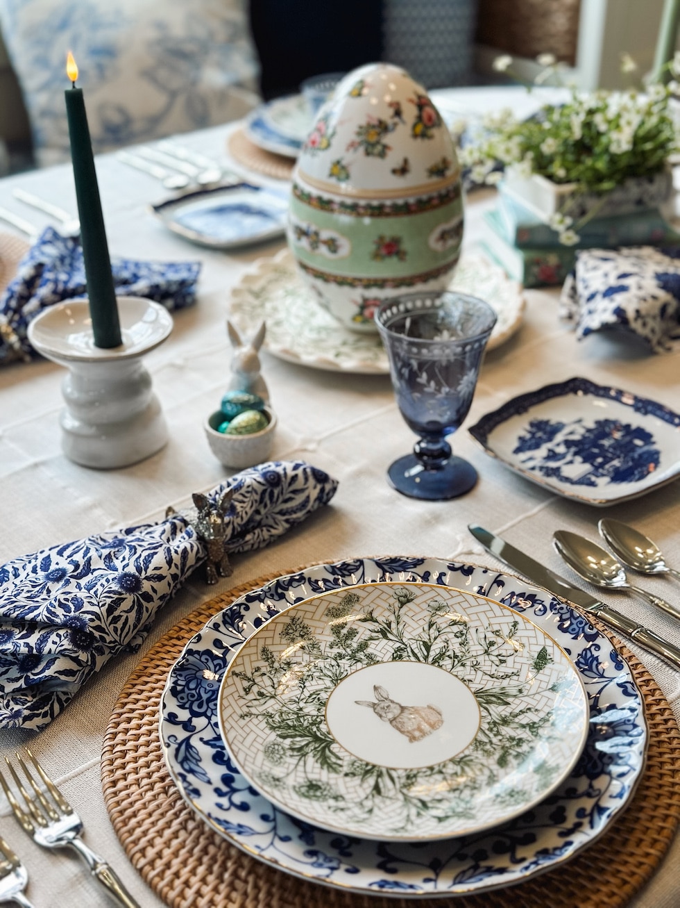 Our Blue and White and Green Easter Table
