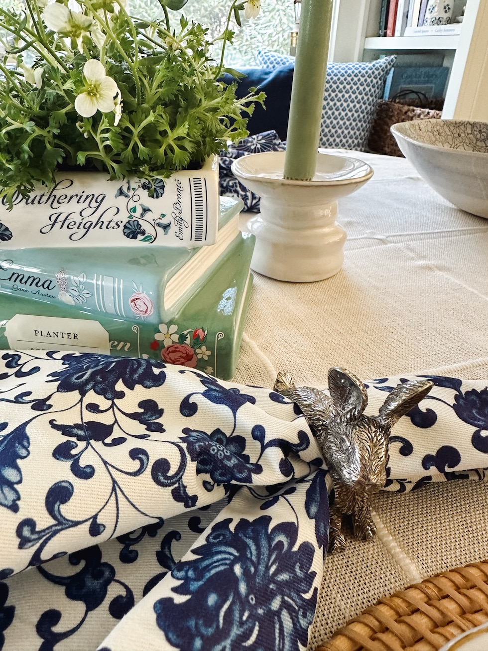 Our Blue and White and Green Easter Table