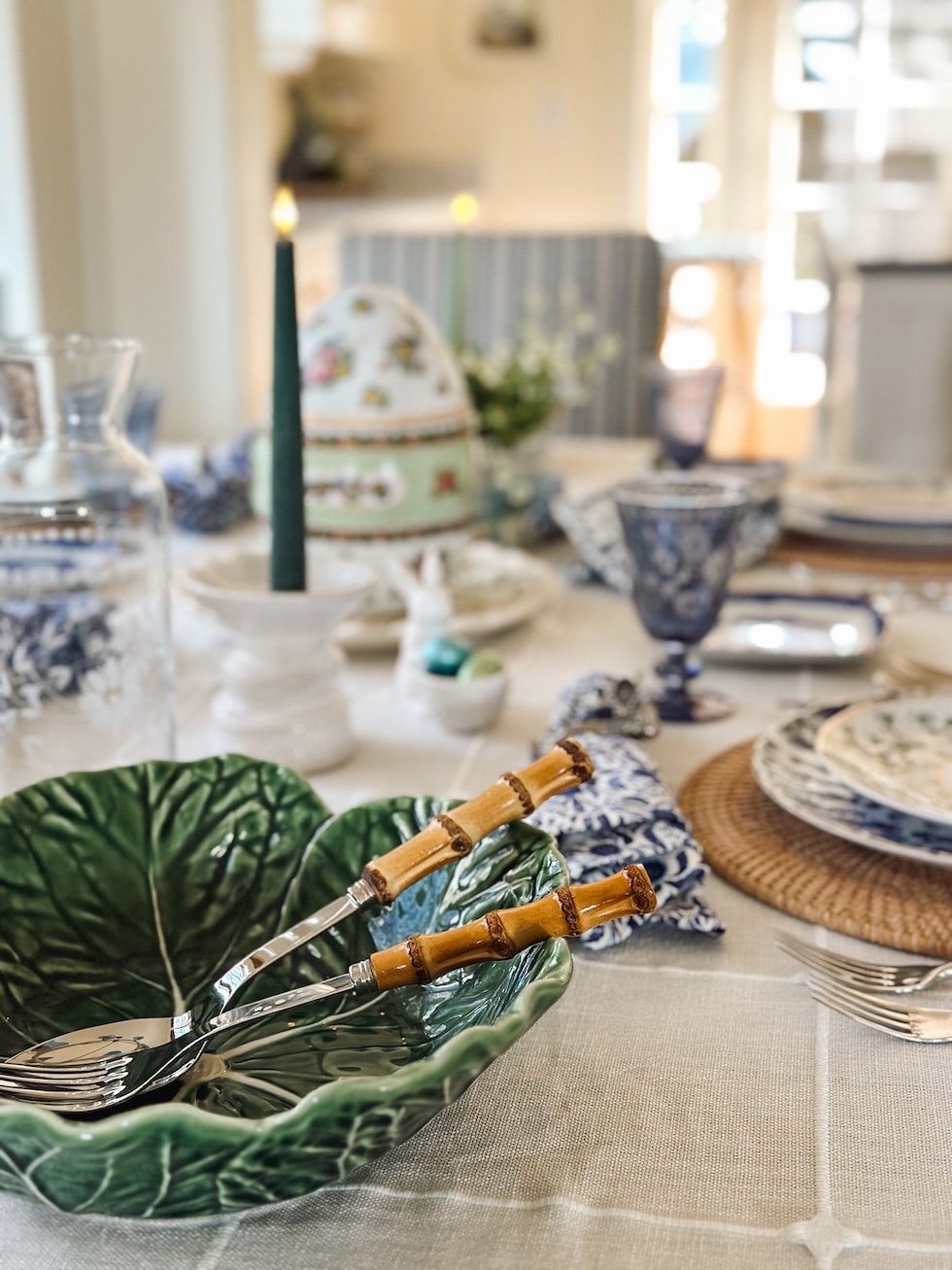 Our Blue and White and Green Easter Table