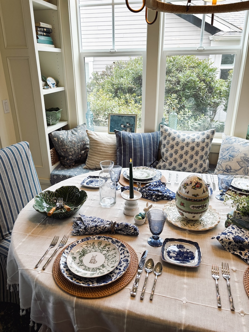 Our Blue and White and Green Easter Table