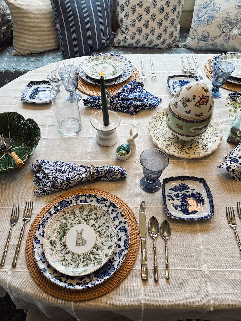 Our Blue and White and Green Easter Table