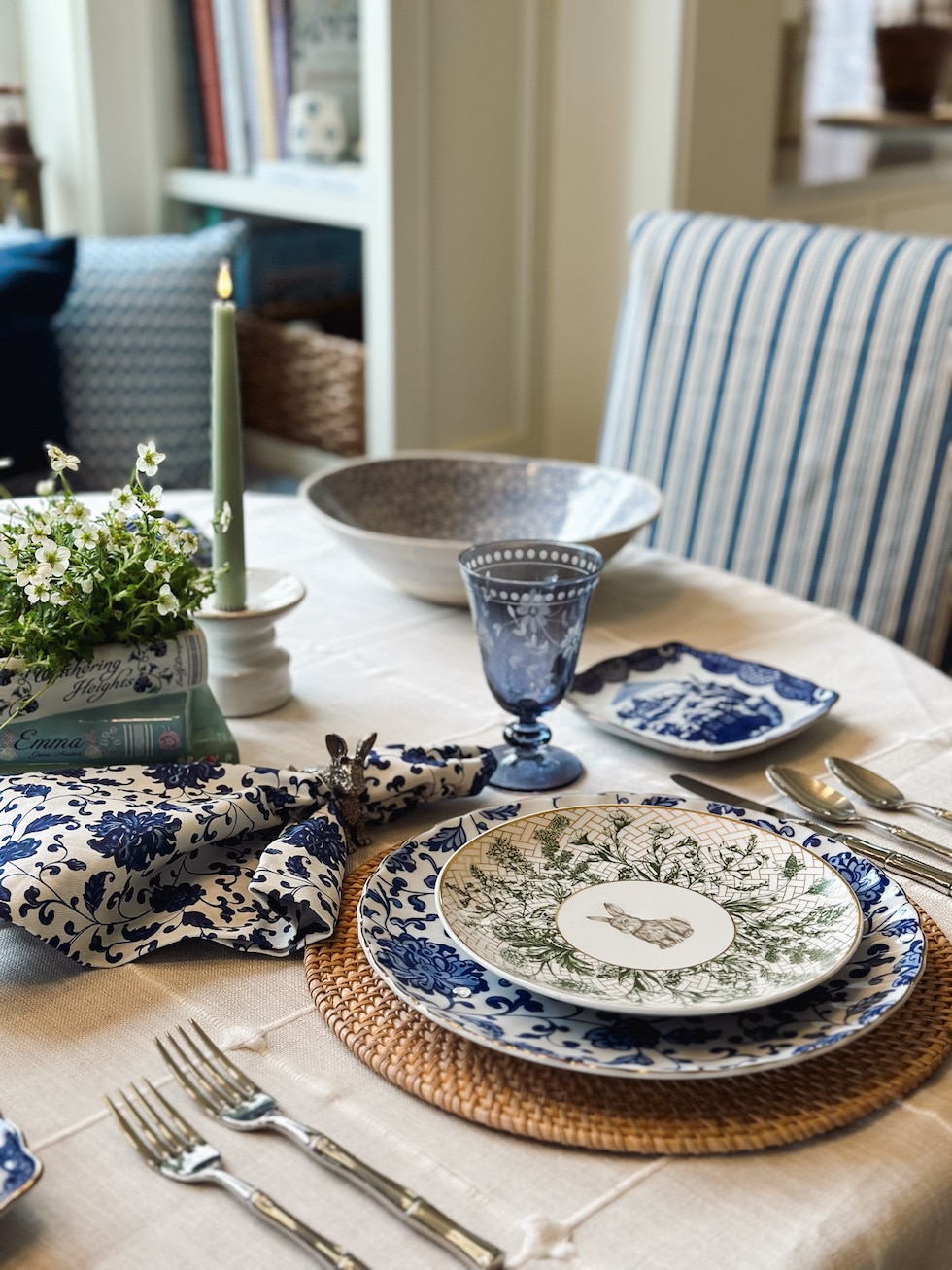 Our Blue and White and Green Easter Table