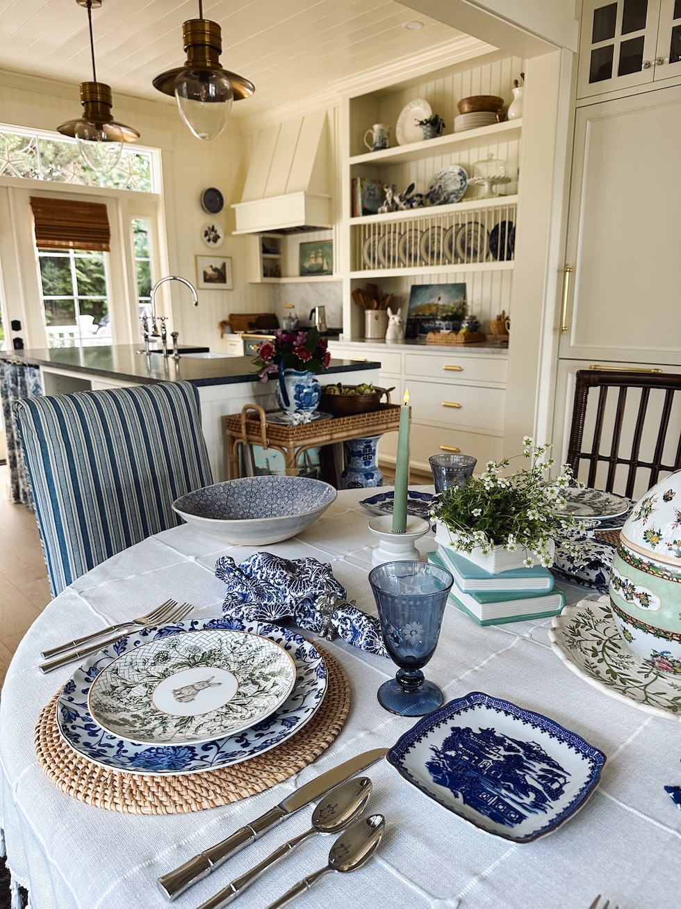 Our Blue and White and Green Easter Table