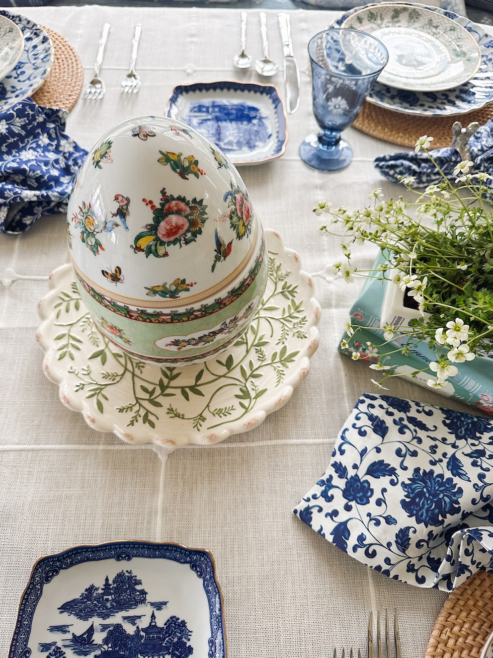 Our Blue and White and Green Easter Table