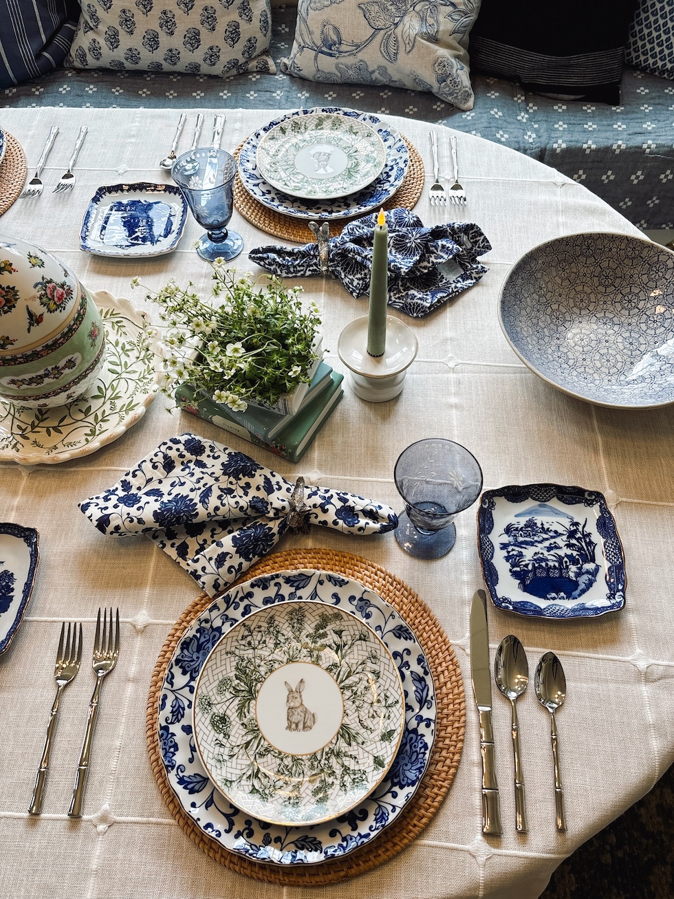 Our Blue and White and Green Easter Table