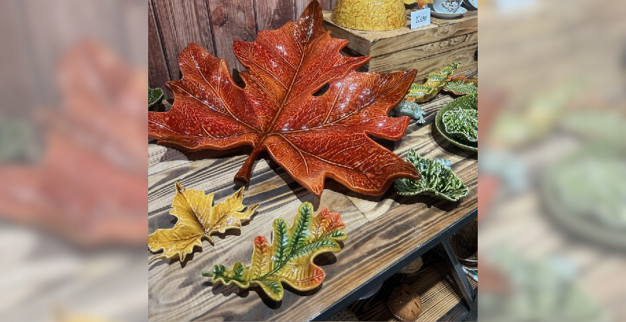 Leaf figurals from the new collection designed by Claudia Schiffer for Bordallo Pinheiro.